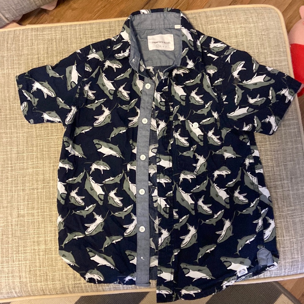 Navy shark button up shirt